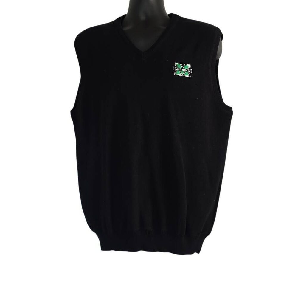 Vantage Men's Size Large Black Marshall College Embroidered Logo Sweater Vest